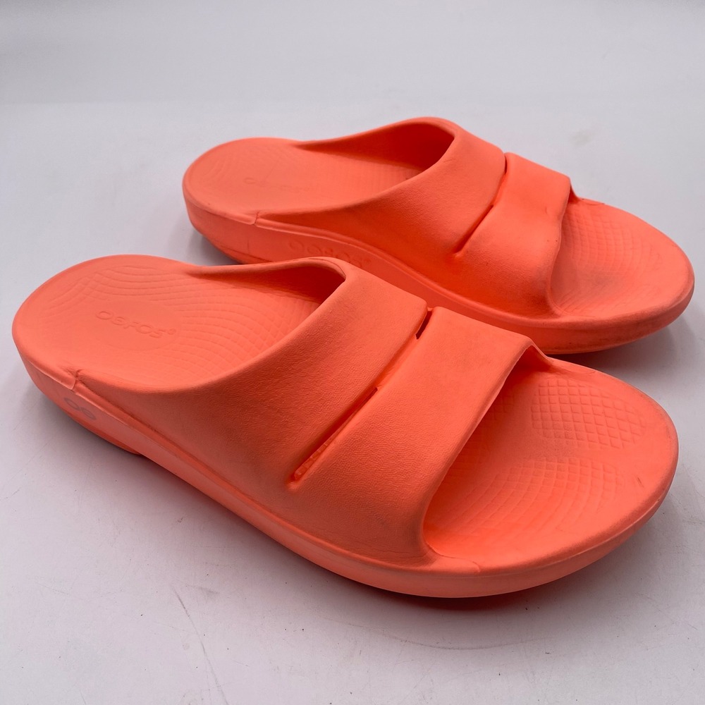 OOFOS OOahh Slide Recovery Sandal Men 7 Women 9 Orange OOfoam Comfort Athletic